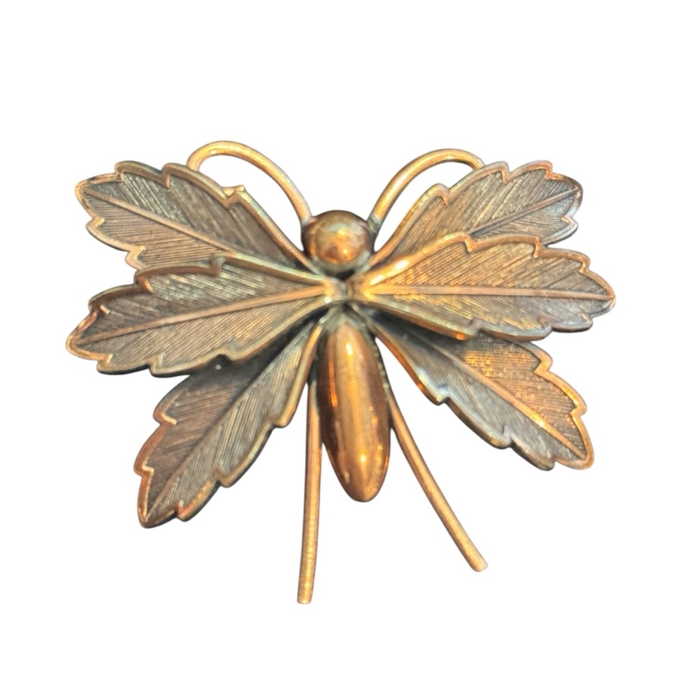 Vintage COPPER BELL Signed Butterfly Brooch Pin